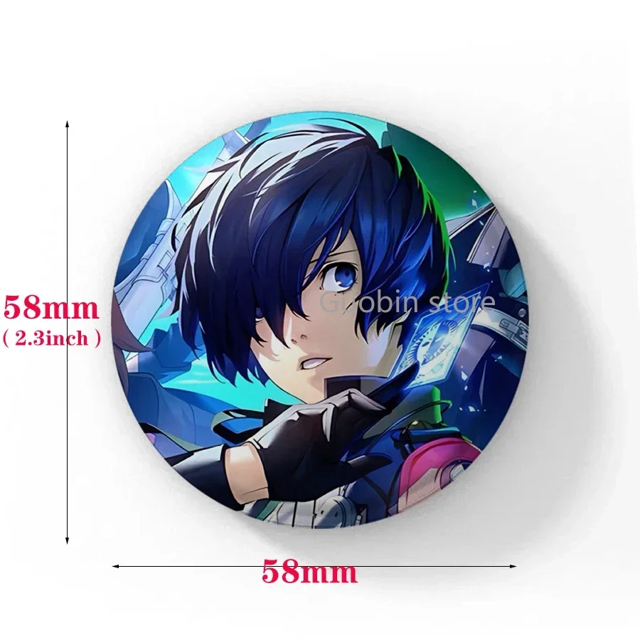 Persona 3 Game Brooches P3/5 Shin Takeba Megami Yuuki Tensei Makoto Yukari Cosplay Badge Round Tinplate Brooch Pins for Backpack