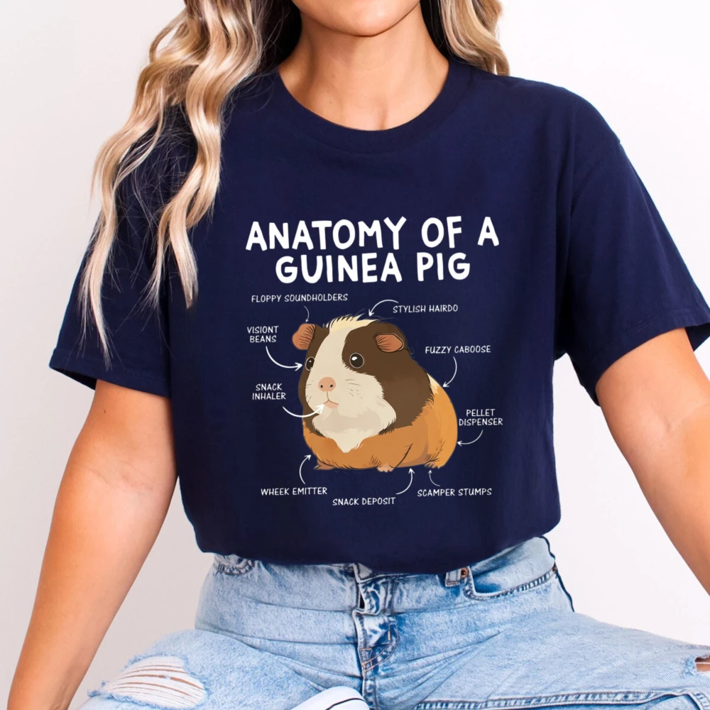 Funny Anatomy of a Guinea Pig Shirt Cute Cavy Lover Gift Rodent Mom Dad Humorous Animal Tshirt Trendy Unisex Cotton Casual Tops