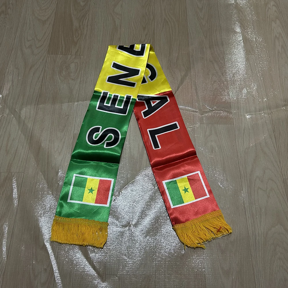 （TIKI FLAG）Senegal Scarf 14x135cm Double-sided Printed Senegal Flag Satin Scarf Suitable for world cup Sports Events