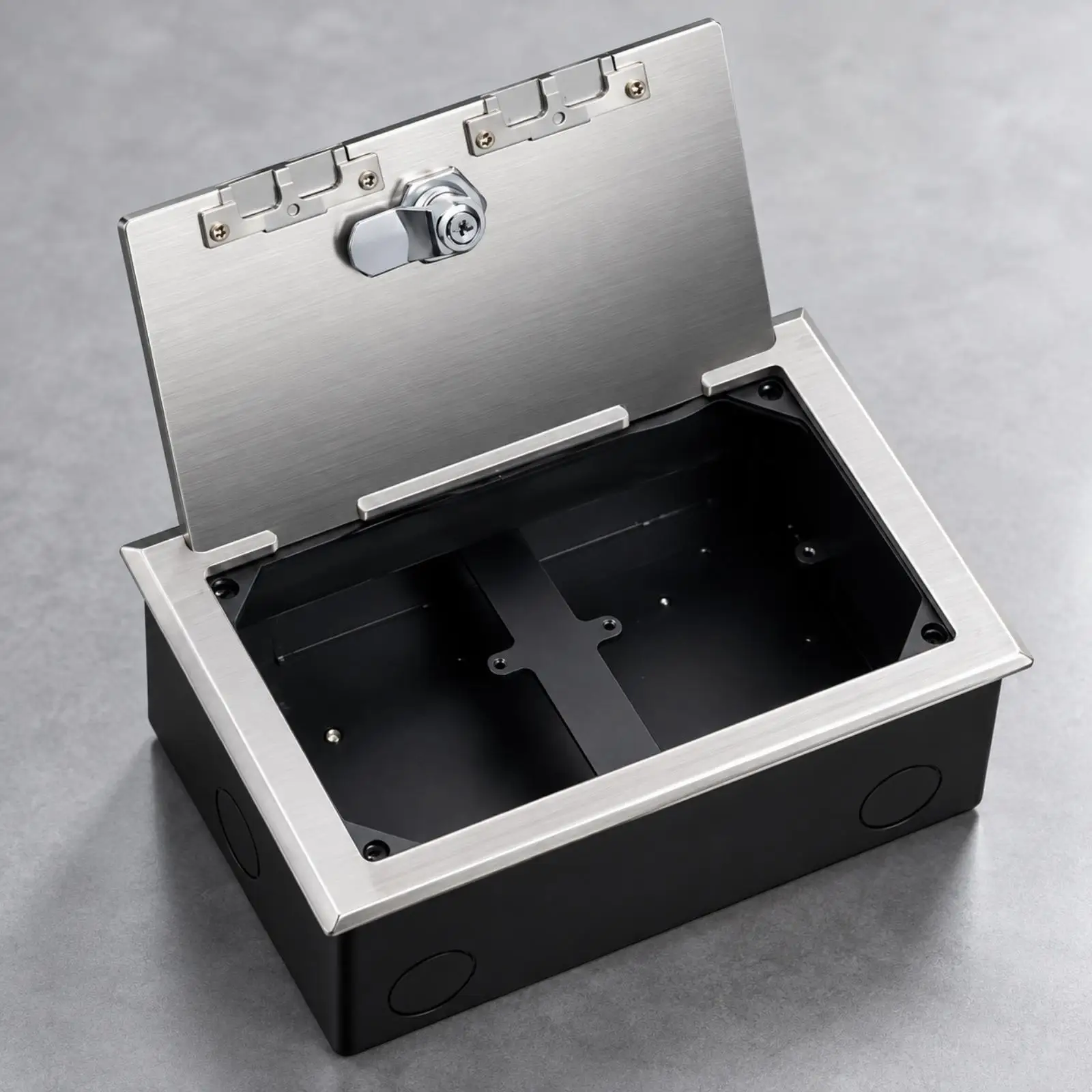 Waterproof Recessed Outlet Box Stainless Steel Lockable Socket Cover with Cable Entry for Commercial Floor Wall Use