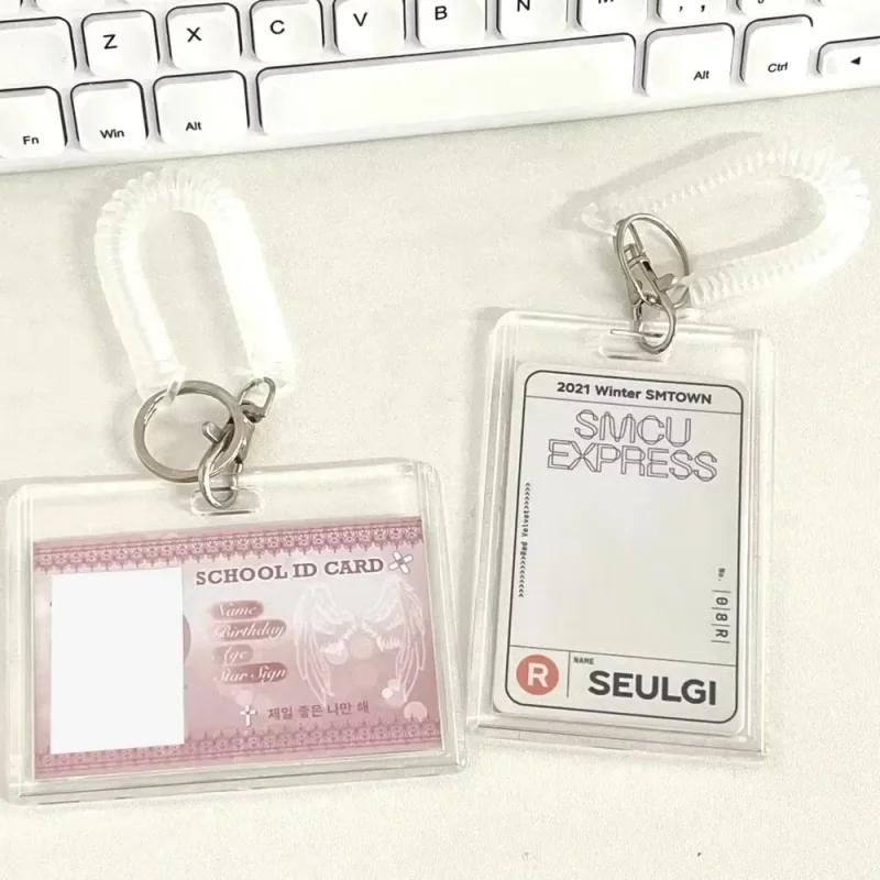 Vertical Acrylic Transparent Double Card Protective Cover Transparent Elastic Keychain Id Card Bus Meal Card Protective Cover