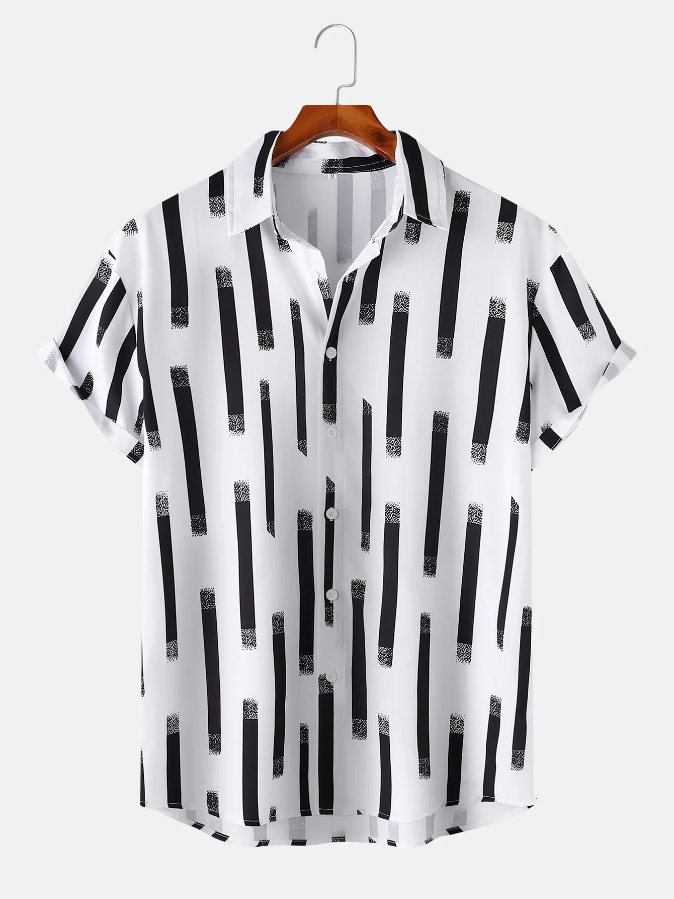 

2024 New Hawaiian Men's Shirt Summer Short Sleeve Printed Shirt Thin Beach Shirt Striped Printed Men's Casual Shirt