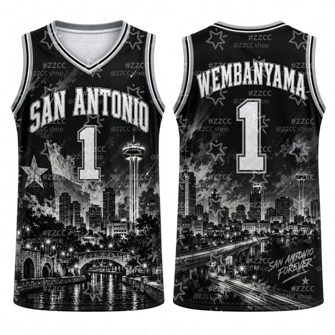 Men San Antonio Cityscape Basketball Jersey Americas No.1 Graphic Breathable Sports Fan Tank Top Womens Tops Kids Clothes ﻿ ﻿
