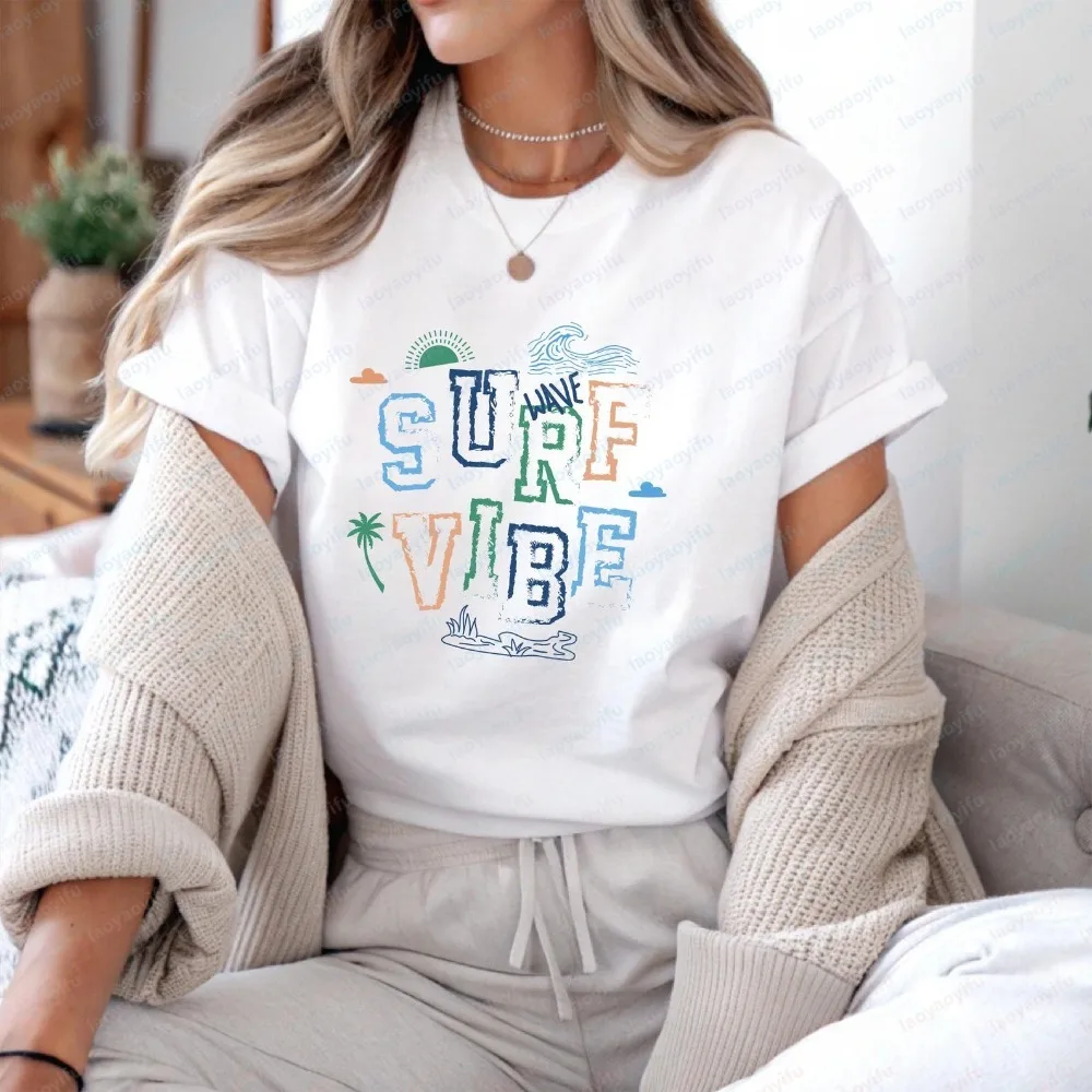 Surf Vibe T-Shirt Beach Surf Graphic Tee Ocean Wave Shirt Gift Surfer Lifestyle Top Summer Beach Tee Tropical  Graphic T Shirts