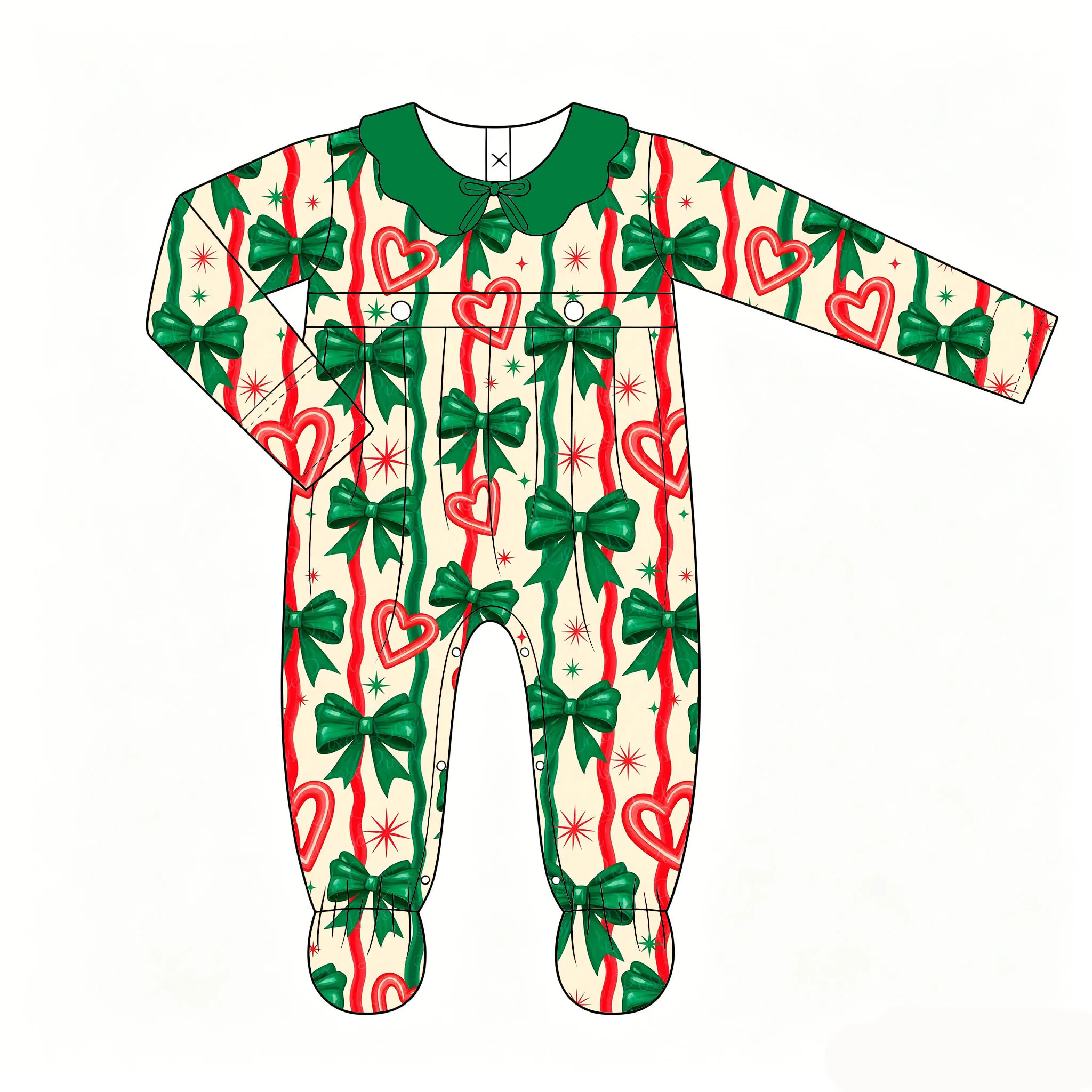 Boutique Long Jumpsuit with Lapel and Bow Decoration Christmas Santa Claus Bow Print Wholesale