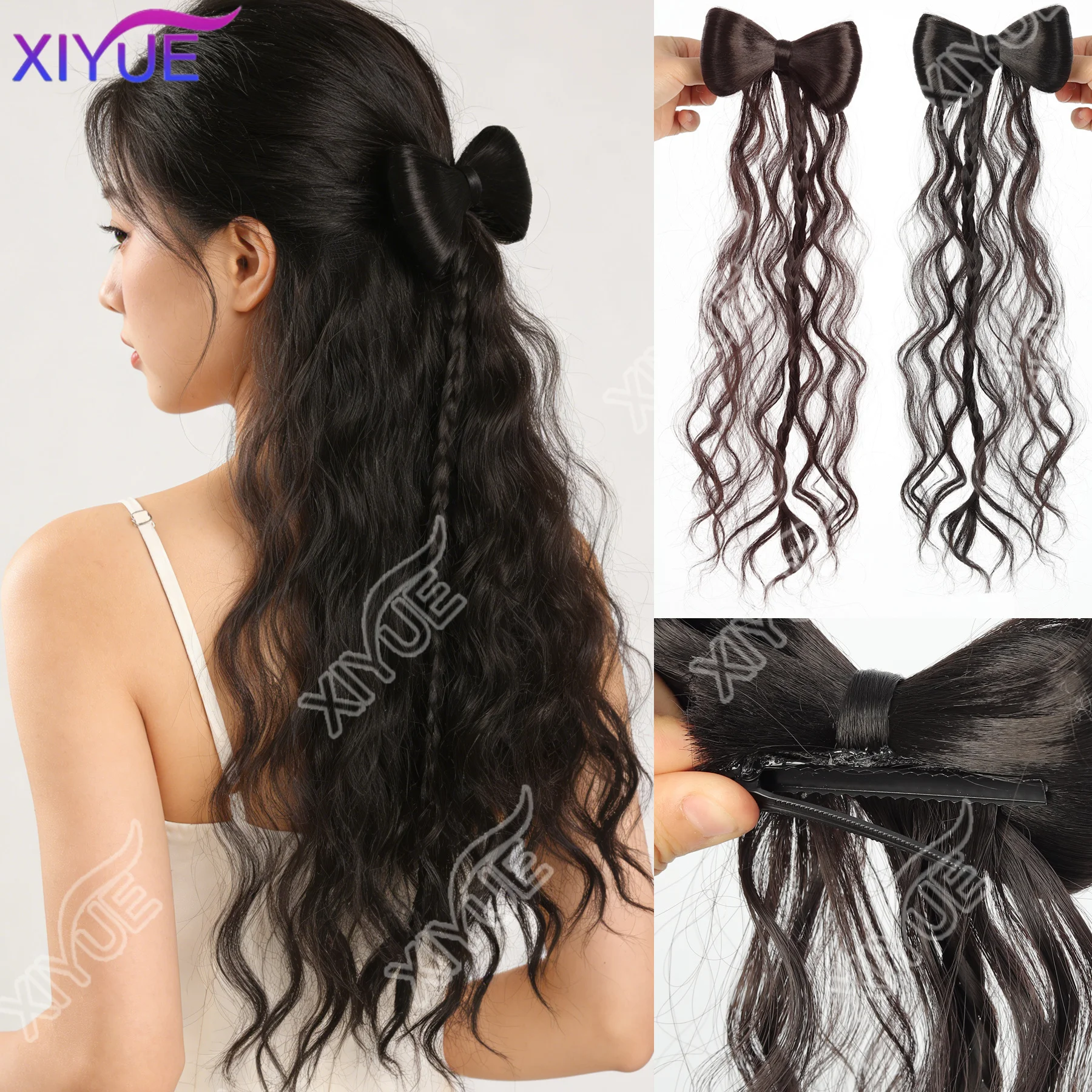 

XIYUE синтетический бант-пучок шиньон с вьющейся кисточкой термостойкие натуральные искусственные аксессуары для волос пушистый бант заколка для волос парик