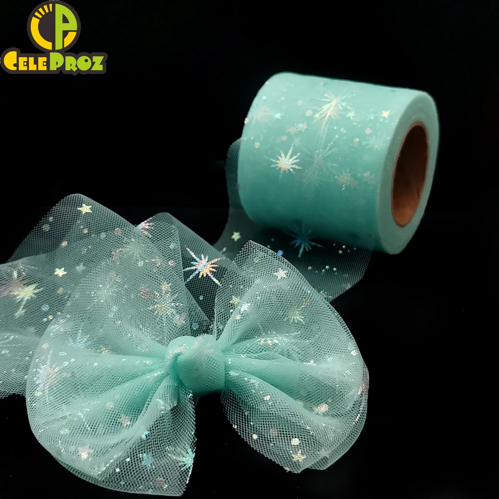 6cm 25Yards Tulle Organza Ribbon Illusory Star Roll Iridescent Tape For Gift Wrap Hair Clip Tutu Skirt Pom DIY Party Decoration