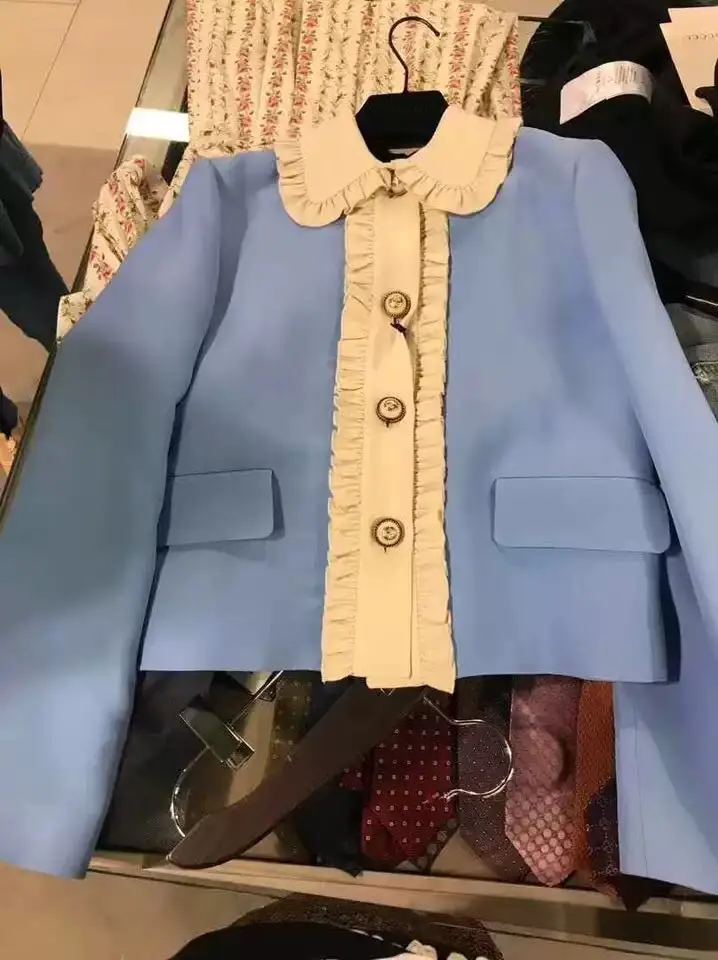 New 2019 Pearl Button Short Jacket Black White Color Block Floral  Spring Autumn Women's Fashion Small Outerwear Coat