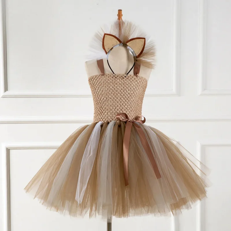 Brown animal girl tutu dress lion children Halloween costume for girls kids Christmas dresses princess girl cosplay costume 1-12