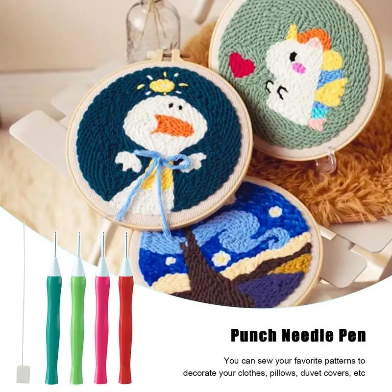 Embroidery Punch Needle Kit Wooden Yarn Pen Crochet Knitting DIY Craft Rug Embroidery Pens With Needle Cross-StitchTool