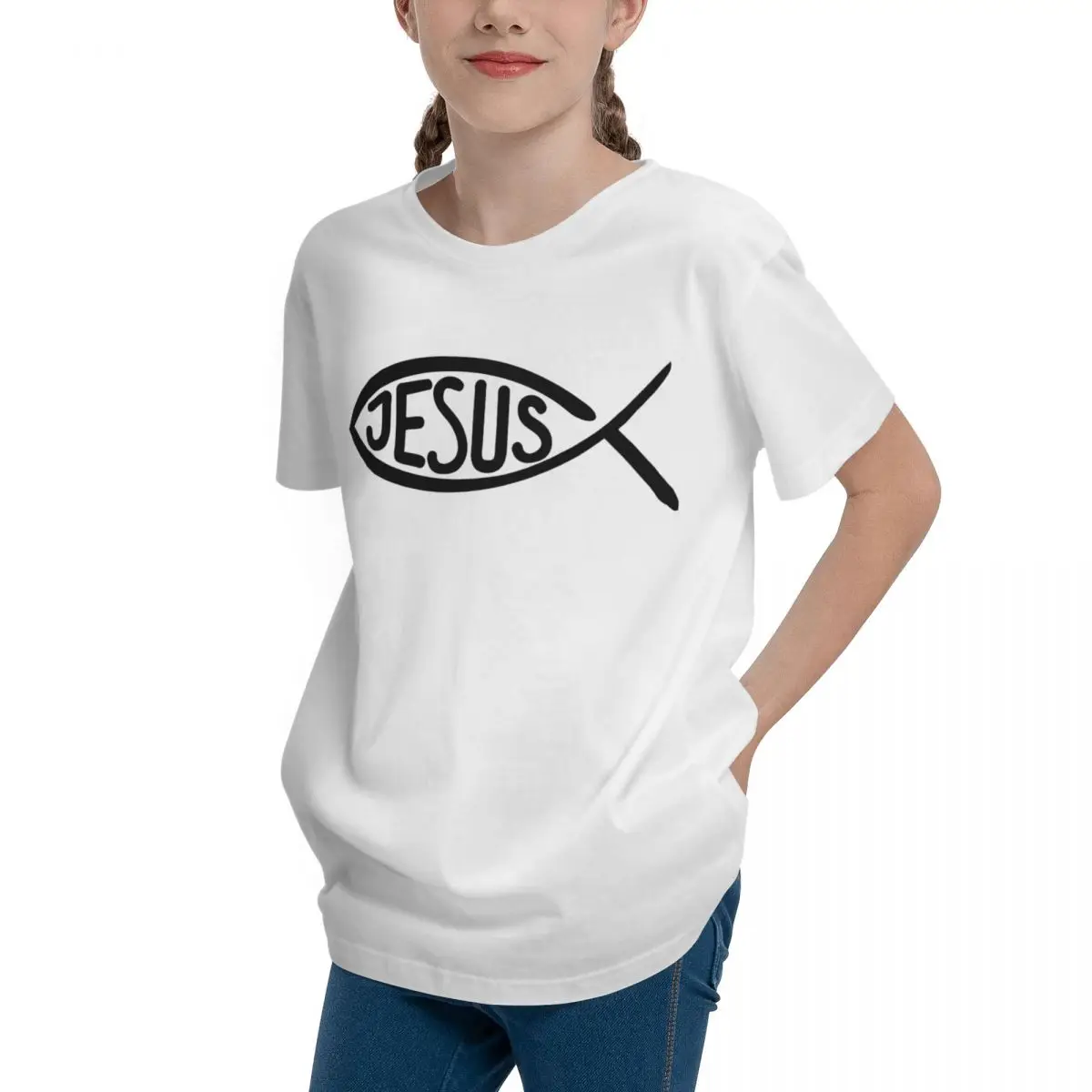 Crewneck Jesus Fish Fitted For Sale Adolescents Basic Short Sleeve T-Shirt T-shirts Novelty High grade Travel Funny Joke