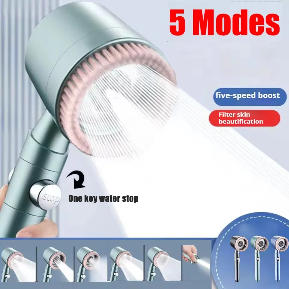 

5-функциональная ручная матовая насадка для душа для ванной комнаты с кнопкой остановки, спа-фильтр, насадка для душа со шлангом и держателем, насадка для душа, распылитель