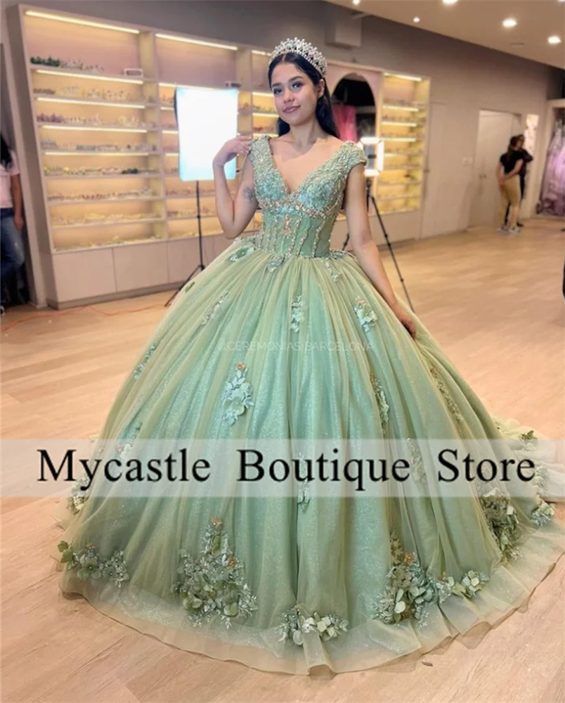 Sage Green Quinceanera Dress 2024 Lace Appliques Ball Gown Beaded Sweet 16 Dress Birthday Paery Dress corsetto Vestidos De XV Anos