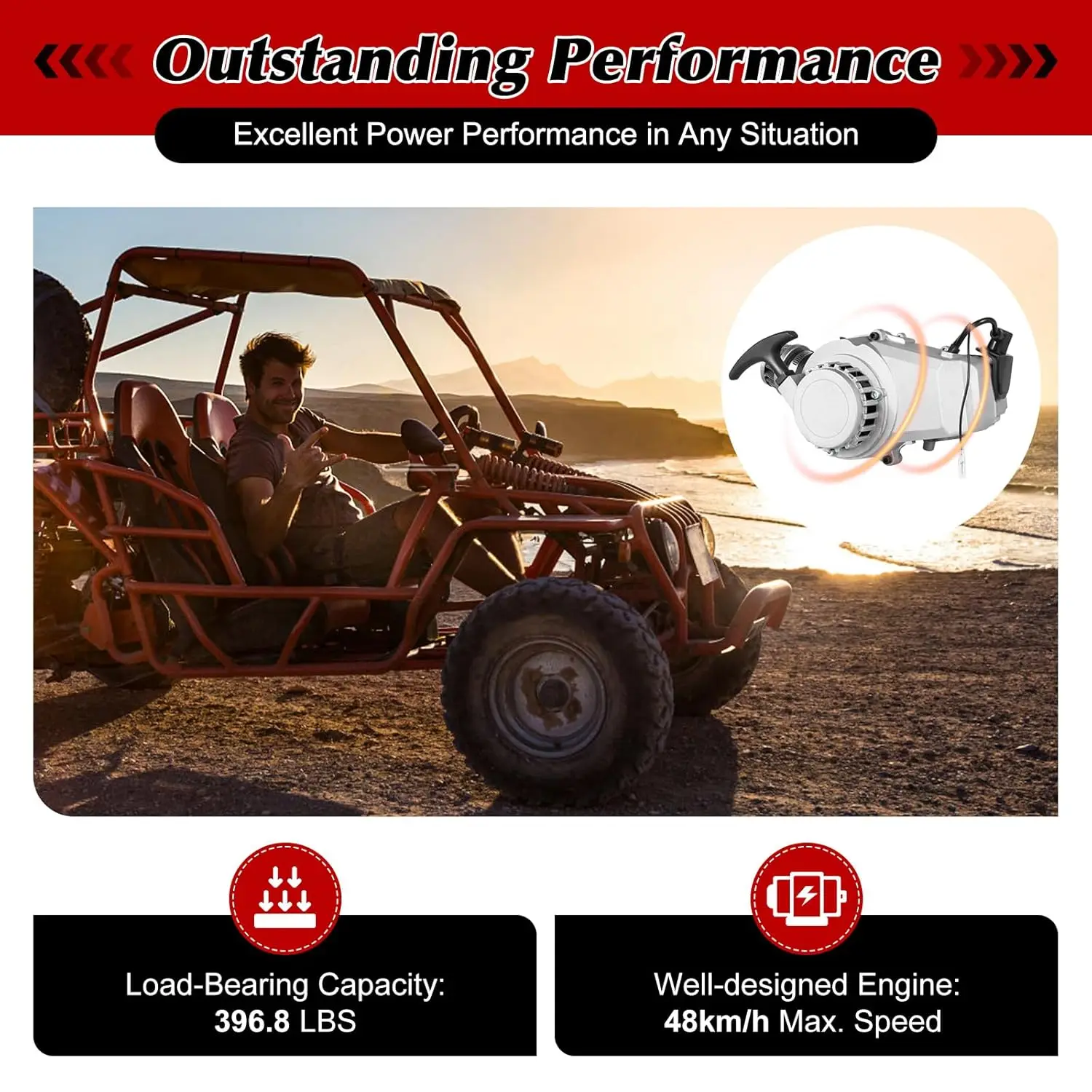 طقم محرك ثنائي الأشواط 49.85CC مع تبريد قسري للهواء، 1.9KW/7000RPM، سرعة أقصى 48KM/H، سعة تحميل 396.8LBS للدراجة الترابية الصغيرة/ATV