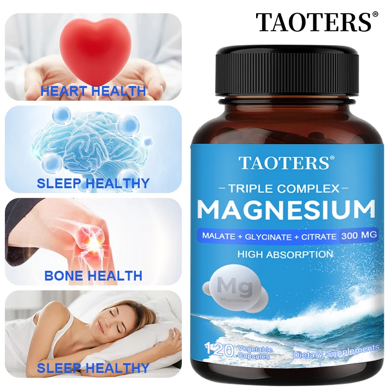 Magnesium Malate + Glycine + Magnesium Citrate 300 Mg - Supports Heart Health and Muscle Function; Improves Energy, Mood