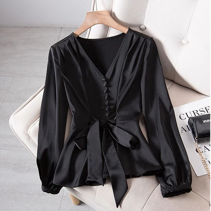 Oversize Women\'s Dress V-neck Waist Design Shirt Vintage Clothes for Women Tops Shirts Blouses