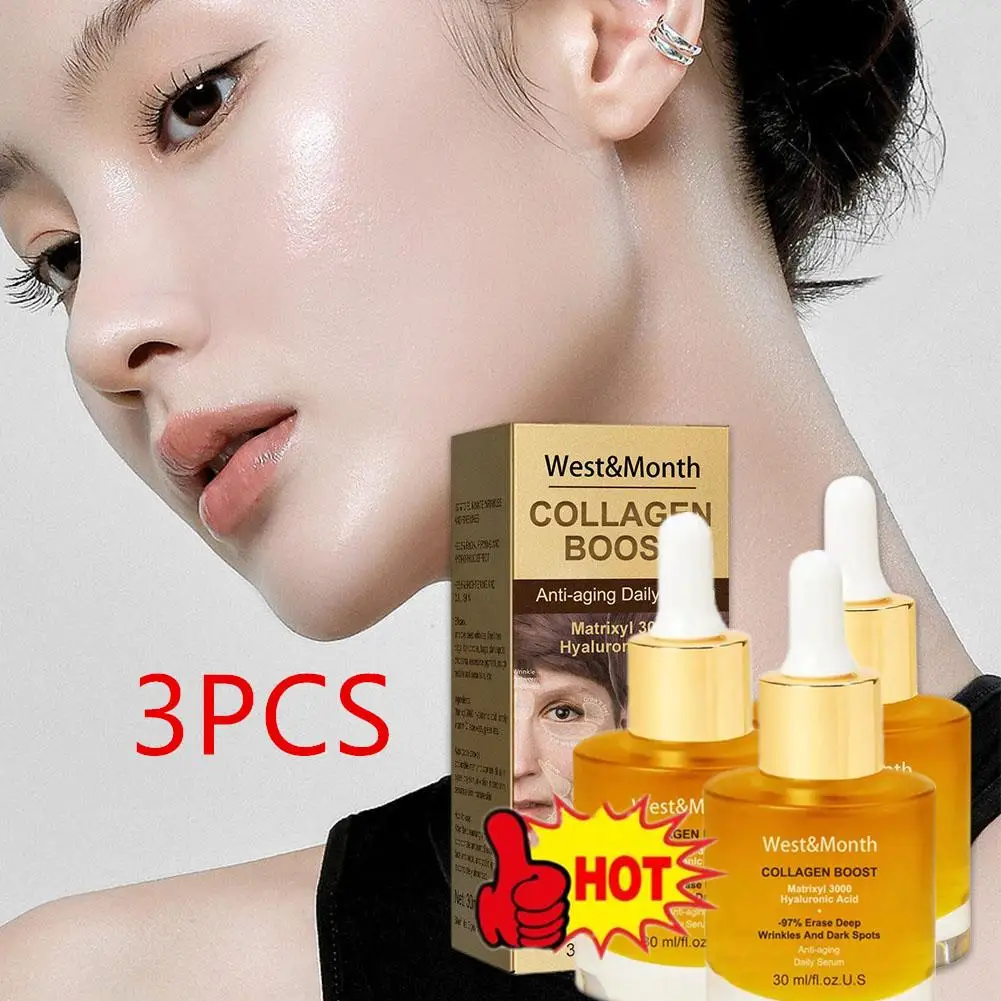 3PCS West&Month Advanced Collagen Boost Anti Aging Serum Face Mosturizure Tightening Lifting Collagen Face Serum for All Ski