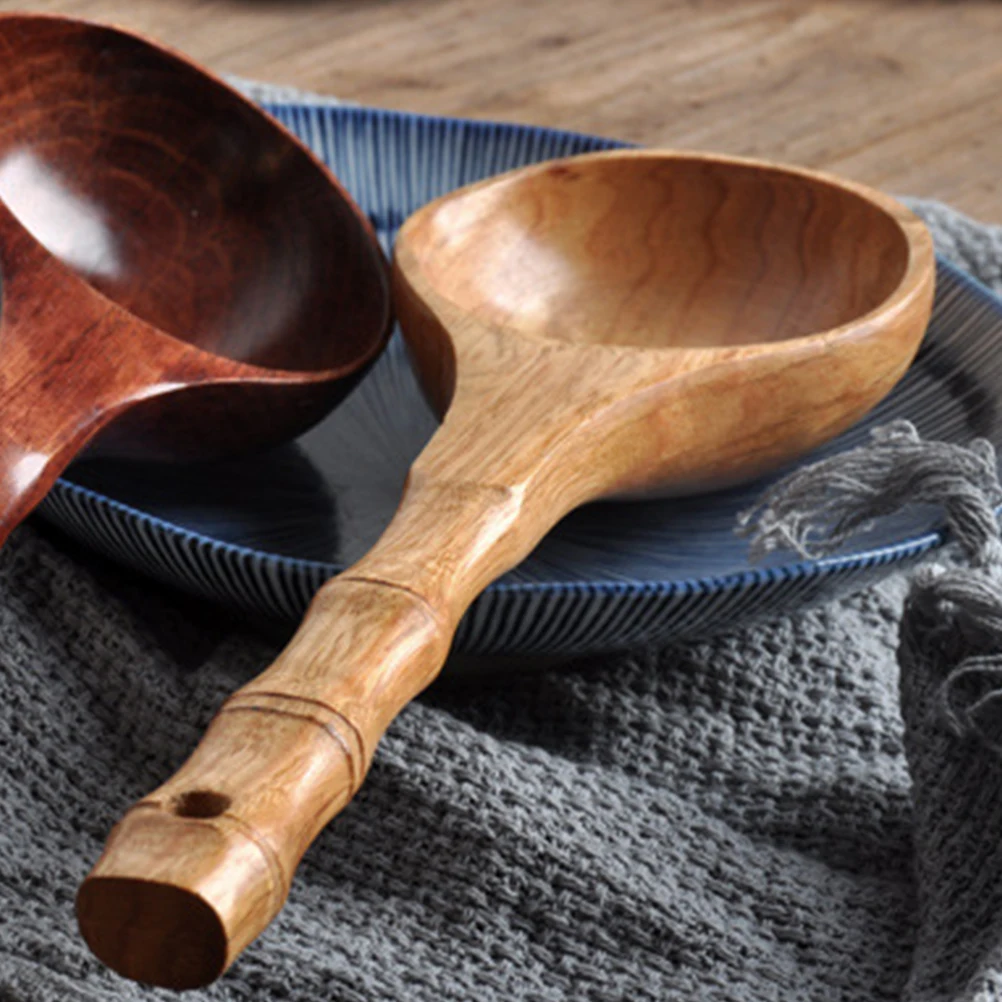 

Bamboo Spoon Long H led Water Ladle Chestnut Wood Kitchen Gadgets Decorative H Scoop Sauna Garden Ice Cream Tool Mold Soup