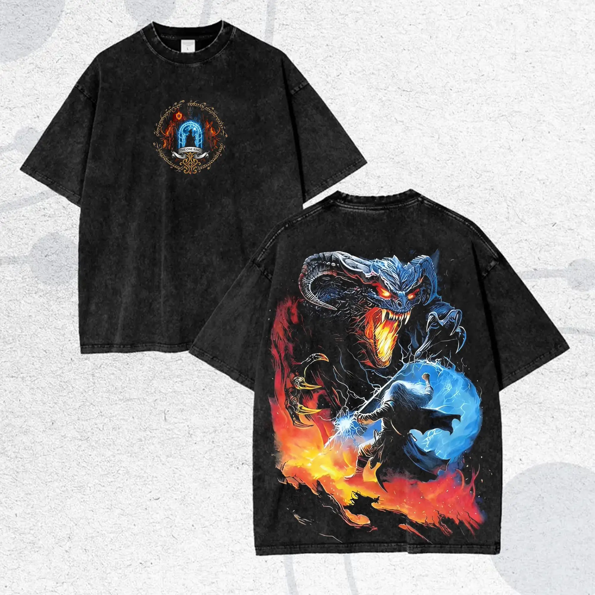 Balrog Vintage Washed Shirt Fantasy T-Shirt Oversized Men Women Movie Fan Gift Short Sleeve Street Hip Hop Femael Male Clothes