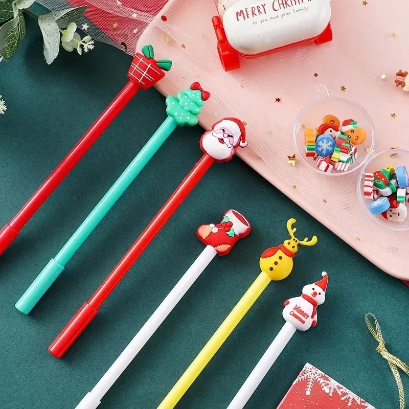 20Pcs Christmas Gel Pen Cute Christmas Tree Reindeer Santa Snowman Gift 0.5mm Black Pens School Office Stationary Random
