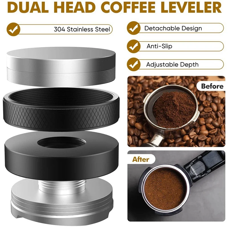 51Mm Coffee Tamper And Espresso Distributor,51Mm Stainless Steel Espresso Dosing Funnel Set,Dual Head Coffee Leveler