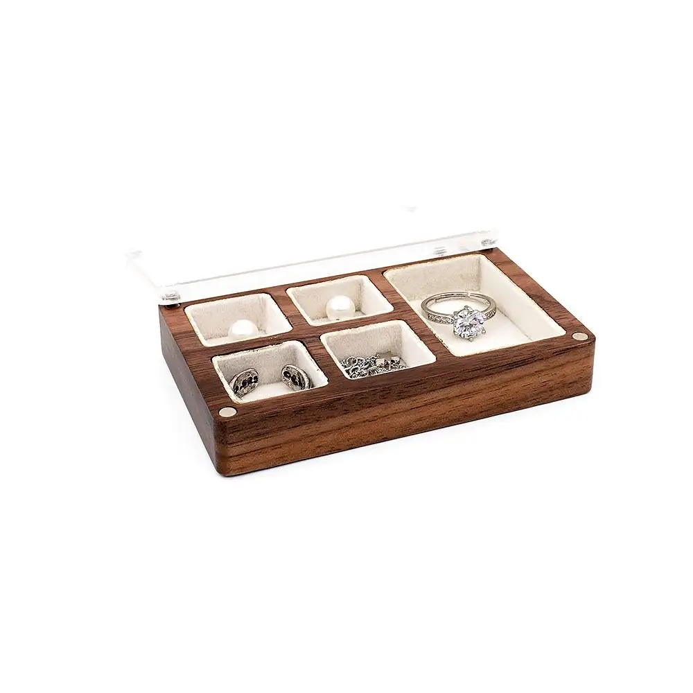 

3/5 Slot Wooden Ring Box Magnetic Cover Opening Window Black Walnut Cufflinks Box Exquisite Rectangular Jewelry Ring Holder