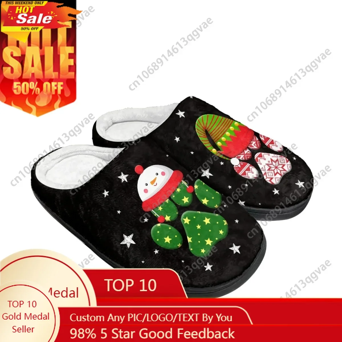 

2025 New Arrival Winter Christmas Star Dog Paw Home Cotton Slippers Mens Womens Teenager Plush Bedroom Keep Warm Custom Slipper