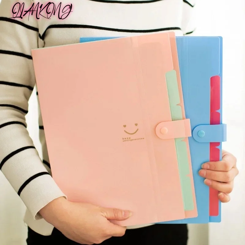 

A4 Folder 5 Layers Macaron Color File Large Capacity Document Organizer Student School and Office Supplies Stationery