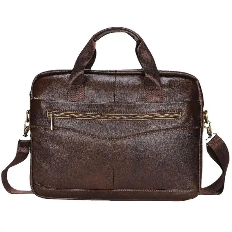 Business Cowhide Men's Briefcase With Zipper Genuine Leather Handbag Casual Shoulder Messenger Office Laptop Bag