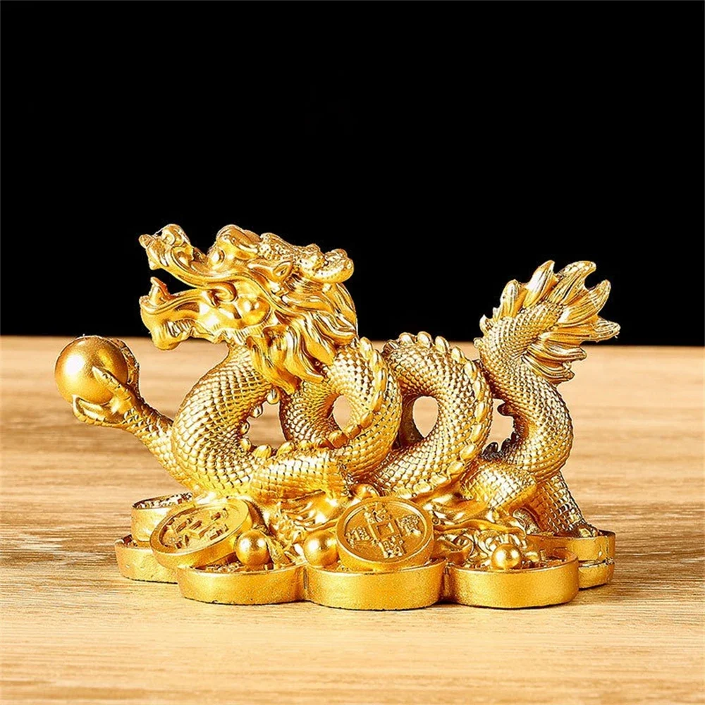 

Chinese Money Dragon Auspicious Statuette Resin Sculpture Feng Shui Decoration Home Living Room Bedroom Office Figurines Gifts