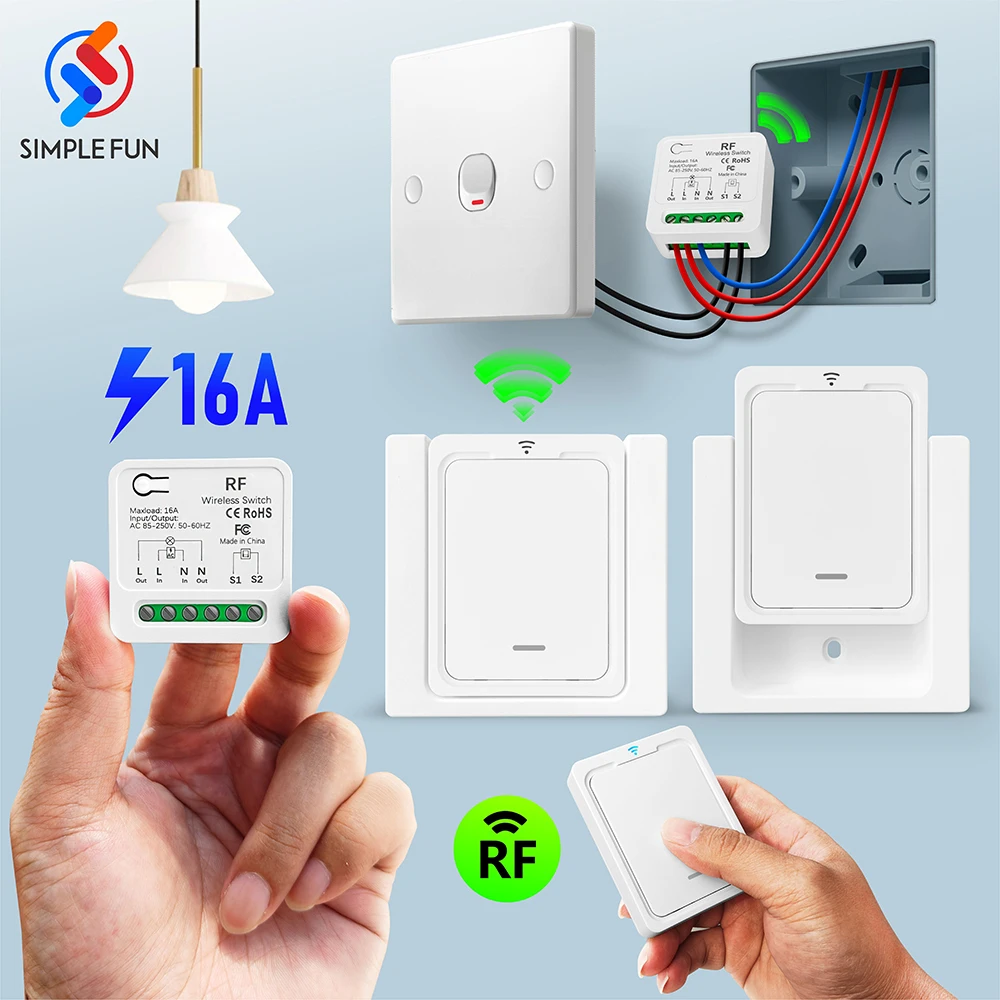 

433Mhz 16A Wireless Remote Control Light Switch 2 Way Control 110V 220V Mini Receiver Wireless Wall Panel Swtich Timing Function