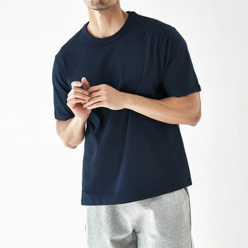 

Summer Fashion Solid Casual Loose Tess 270g Cotton Shirts Men'S Top Simple Pullover Short Sleeve Soft Sport Slim