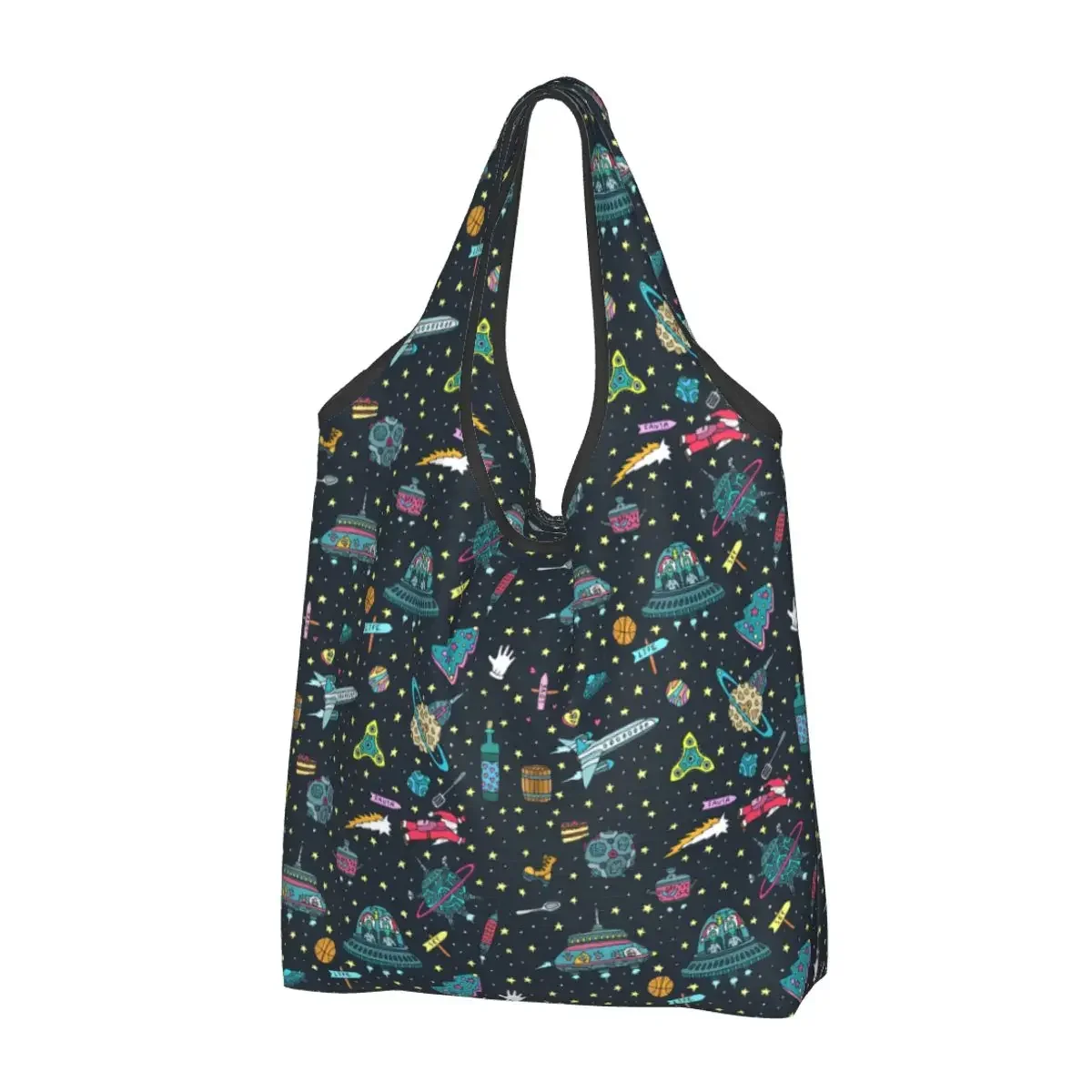 

Space Universe UFO Alien Groceries Tote Shopping Bag Women Cute Spaceship Astronaut Shoulder Shopper Bags Large Capacity Handbag