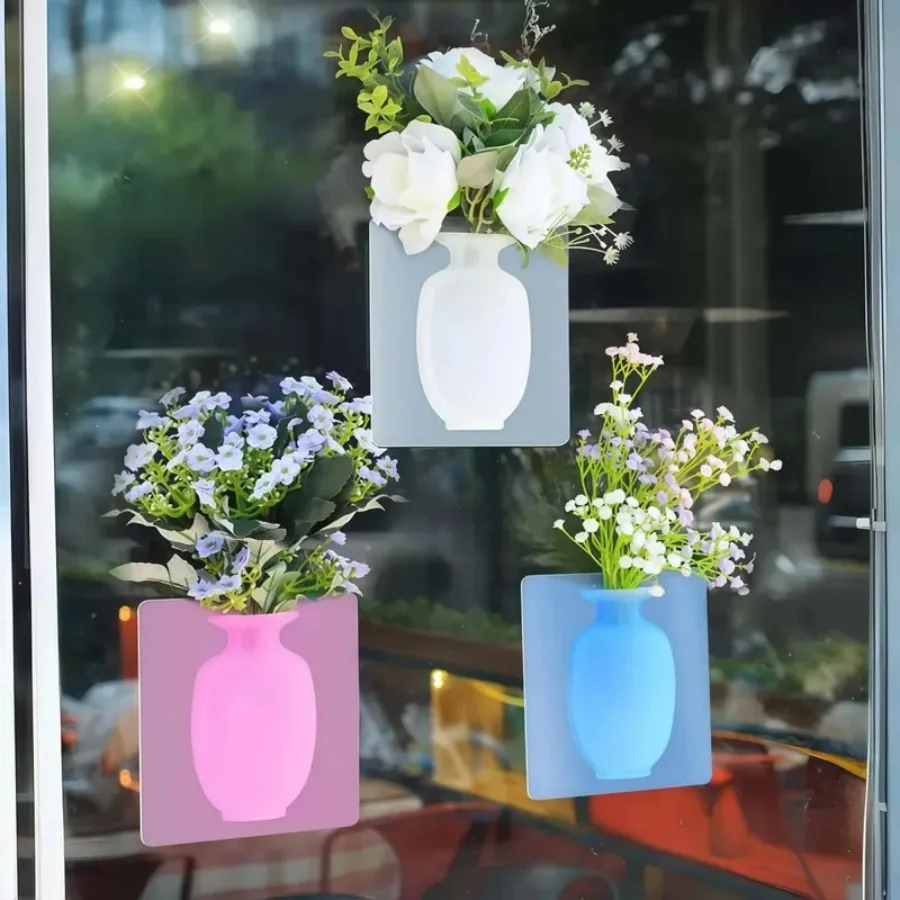 Magic Silicone Wall Vase Random Color Removable Self-Adhesive Hanging Flower Vase for Home Decor