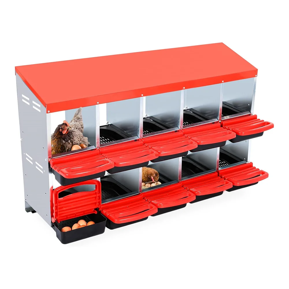 10 Compartments Nesting Boxes for Chickens, Chicken Laying Boxes, Roll Away Nesting Box for Chickens Laying Egg with Lid Cover