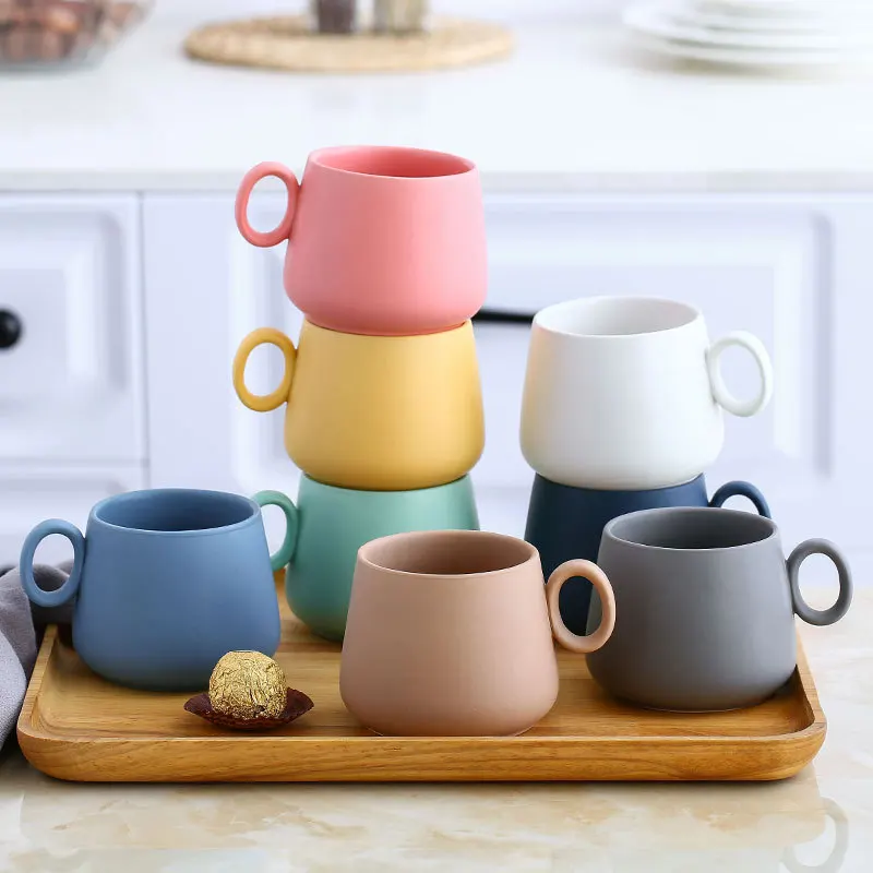 Macaron Ceramic Mug Matte Northern European Coffee Milk Latte Tumbler Cups Creative Big Belly Cup Drinkware Household Gift