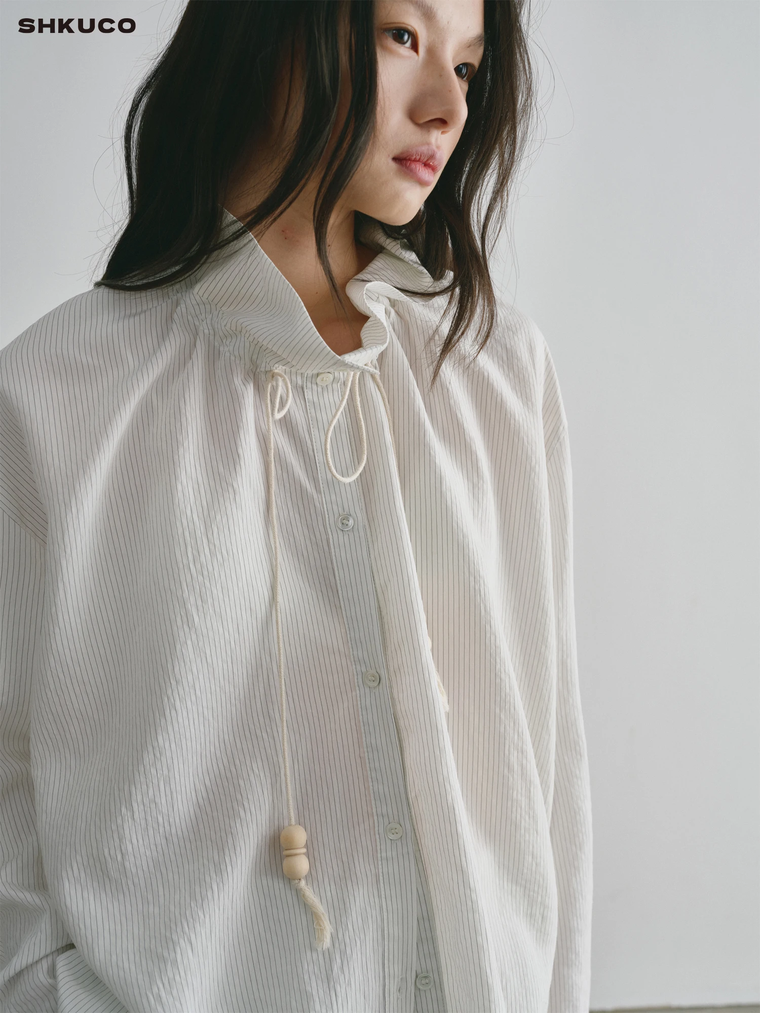 SHKUCO NO06 Memory Feel Micro Wrinkle Flower Bud Collar Beads Pendant Shirt Women's Fashion Set Short Sleeve Long Pants