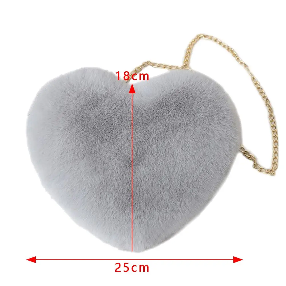 Fashion Soft Faux Fur Heart Shaped Shoulder Bag Cute Fluffy Crossbody Handbag Mini Shoulder Chain Bag Messenger Bag