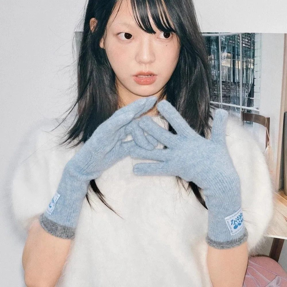 منتصف طول قفازات دافئة تصميم مجعد اللون حجب قفازات محبوكة الدوبامين الألوان مريحة قفازات شاشة اللمس النساء