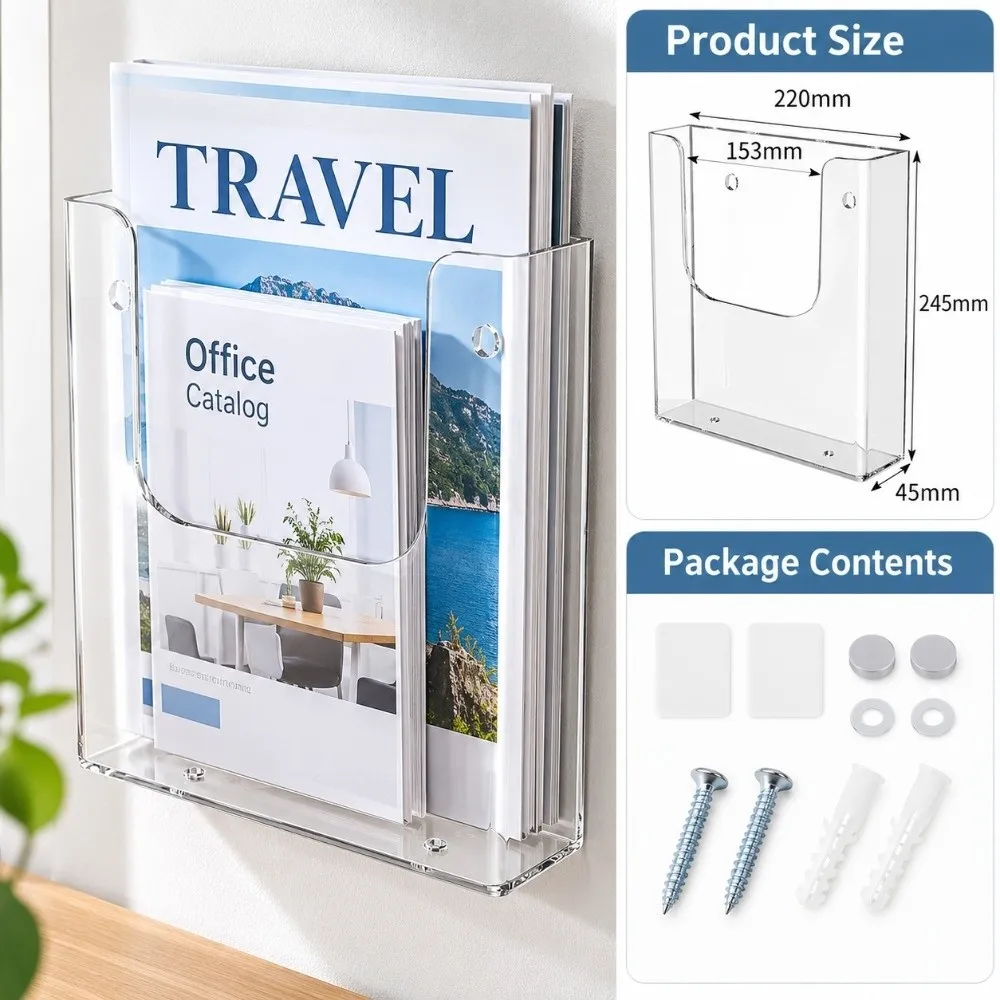 Wall-Mounted Clear Literature Holder Single Layer A4 A5 File Organizer Display Rack Storage Acrylic Brochure Holder Trade Show