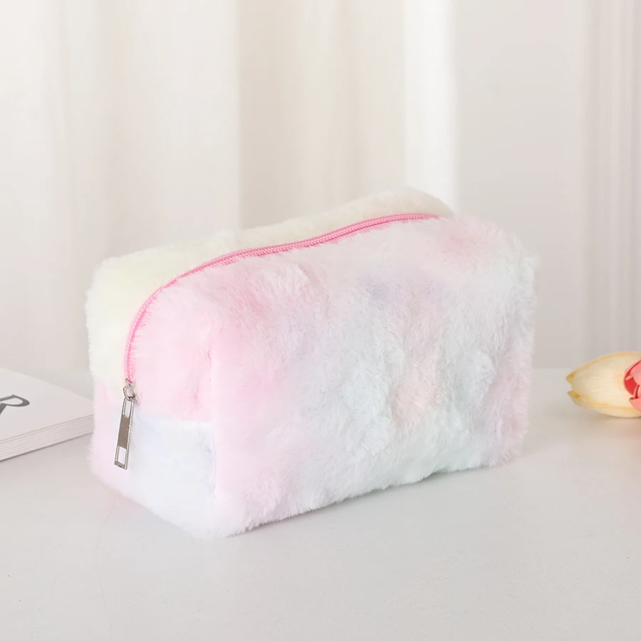 New solid color plush makeup bag soft smooth makeup brush storage bag macaron beauty bag