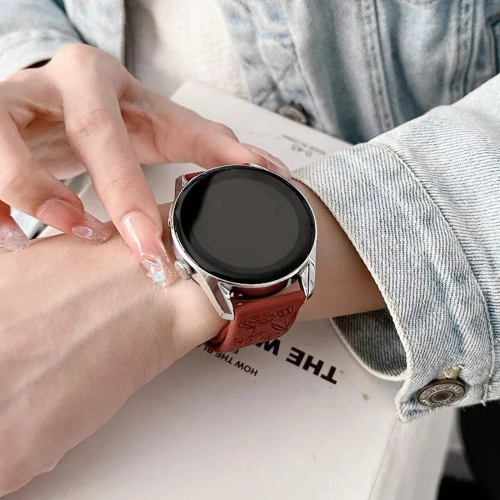 Pulseira macia de silicone de 18mm 20 22mm para huawei gt5 gt4 41mm 46mm pulseira feminina gravada para samsung galaxy 7/6/5 40 44mm pulseira de laço