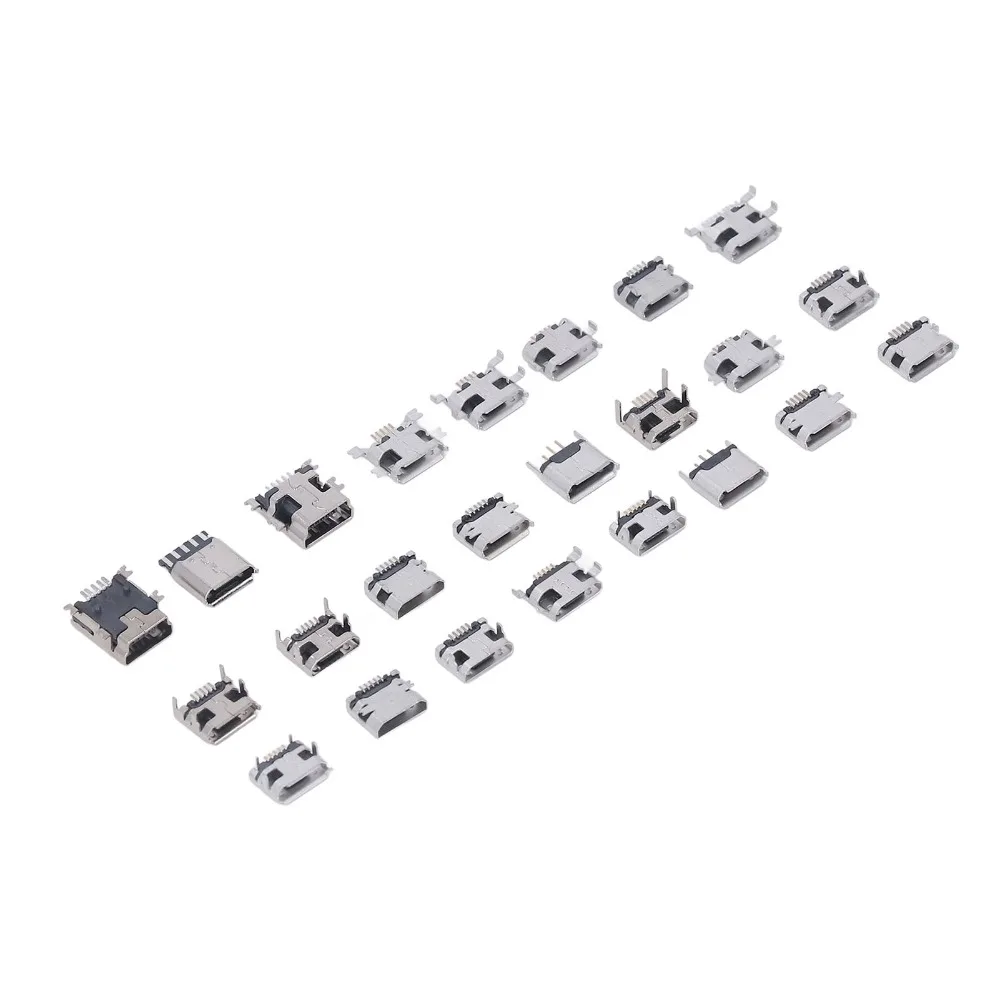 240Pcs 24 Types Micro USB Connector Set USB Female Port with Storage Box Micro USB Port Micro USB Connector Keyboards Repair