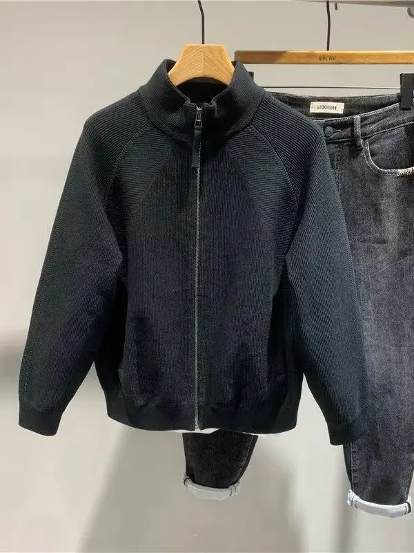 

Мужской свитер-кардиган свободного кроя на молнии, повседневный, с воротником-стойкой, в корейском стиле, теплый, дышащий, из мягкого материала