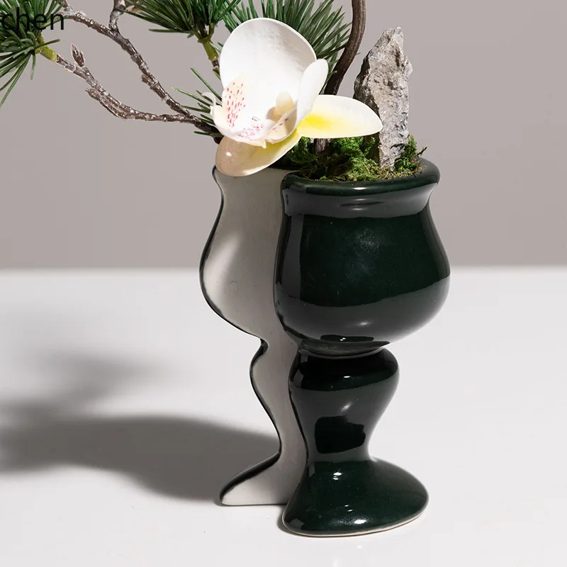 YFY Modern New Chinese Style Geometric Layered Ceramic Flower Vase Model Room Sales Office Marketing Center Tea Room Table