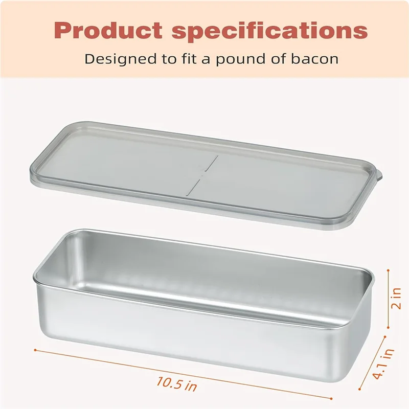 KYCOR-Баконный контейнер для хранения для холодильника, 2 шт. герметичный контейнер для мяса из нержавеющей стали 304, контейнер для бекона