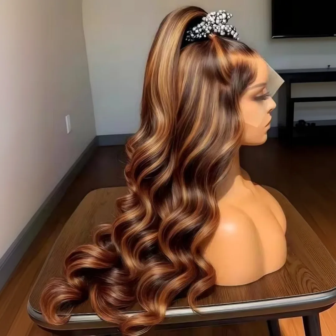 Highlight Blonde 180 density Lace Front Wigs 26inch wave PrePlucked Synthetic Glueless Deep Water Wave For Women With Baby Hair