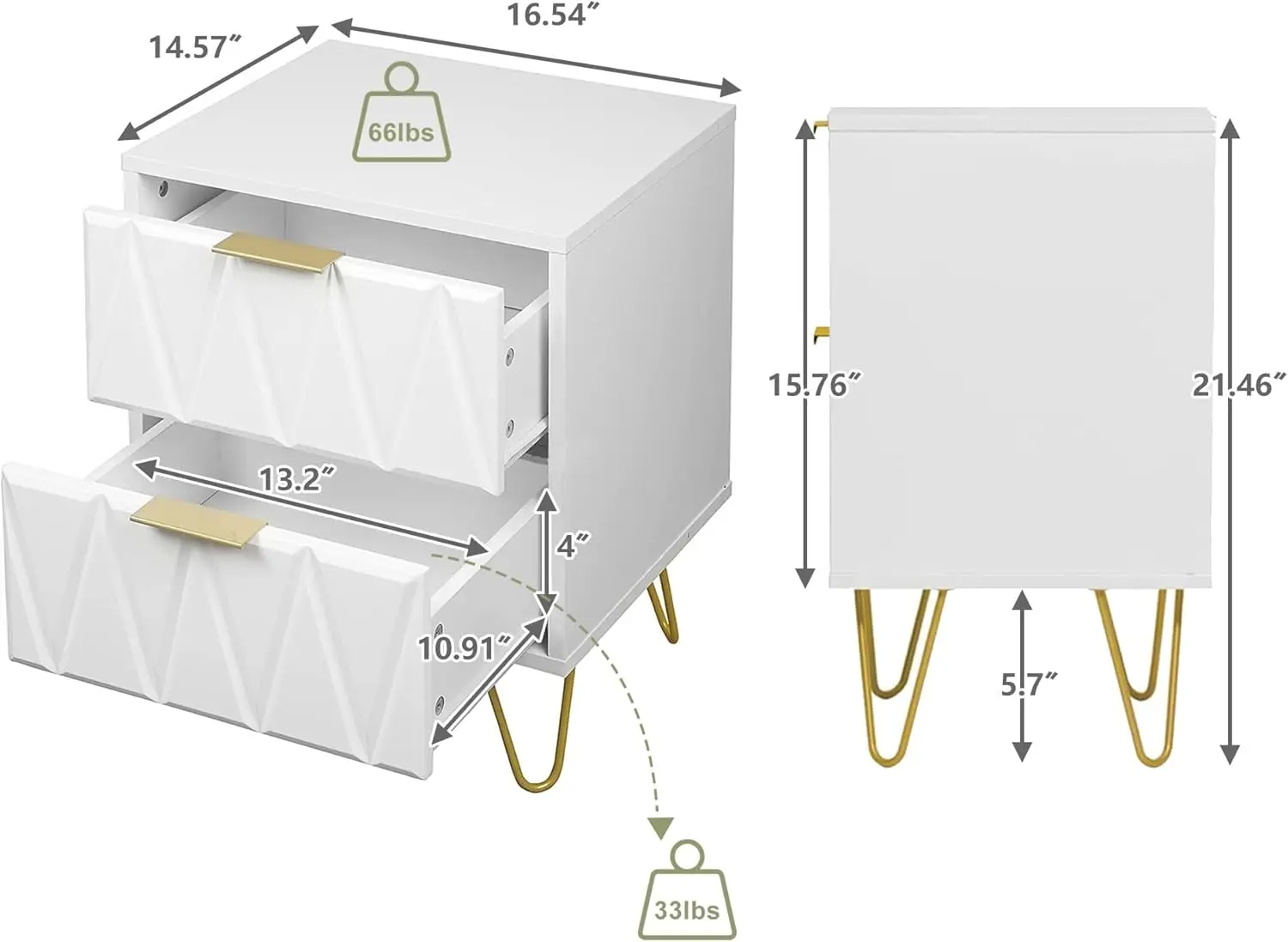 

White Night Stands for Bedrooms Set of 2, Modern Bedside Table with 2 Drawers Storage, Wood Nightstand End Side Tables