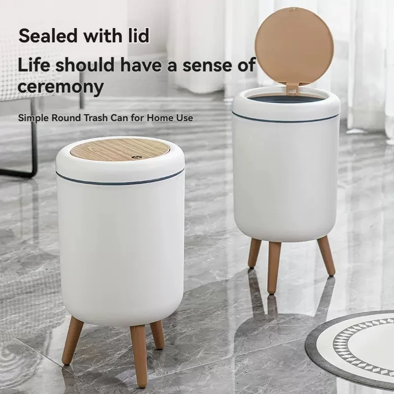 

Pressed Luxury Covered High-Base Household Bathroom Kitchen Trash Can Living Room Bedroom Creative Paper Bin