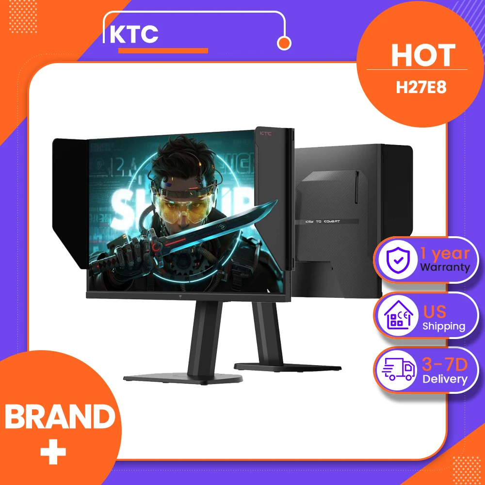 KTC H27E8 Gaming Monitor, 27-inch 2560×1440 Fast IPS Screen, 240Hz Refresh Rate & 275Hz OC, 1ms MPRT Response Time, HDR400, FreeSync & G-Sync Compatible, Low Blue Light & Flicker-Free, Adjustable Stand & 100x100mm VESA Mount Supported